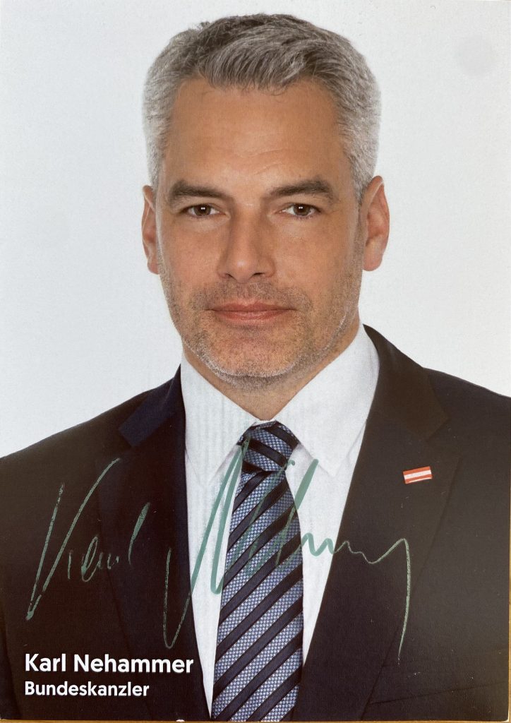 Autograph of Karl Nehammer, chancellor of Austria