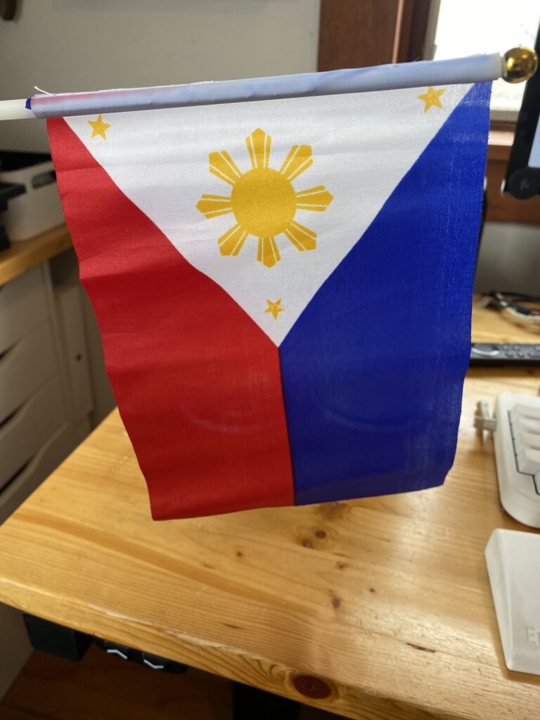 A flag from the Philippines. A gift from the consulate in San Francisco.