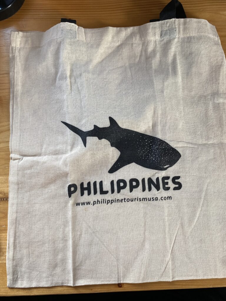 A tote bag from the Philippines. A gift from the consulate in San Francisco.