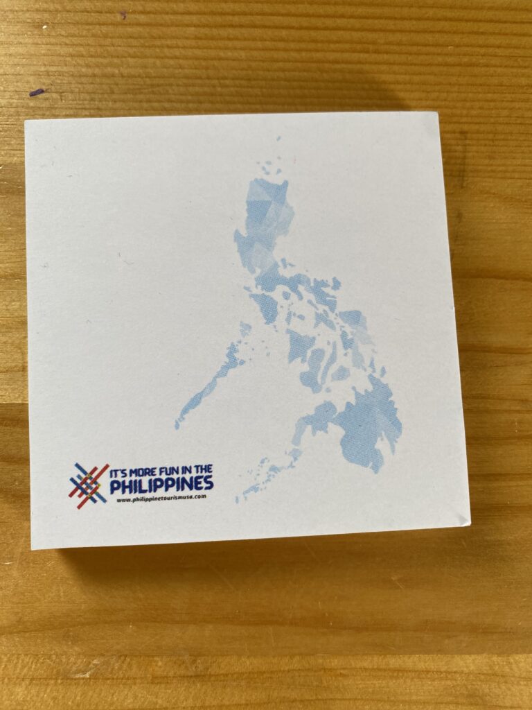 A set of post it notes from the Philippines. A gift from the consulate in San Francisco.